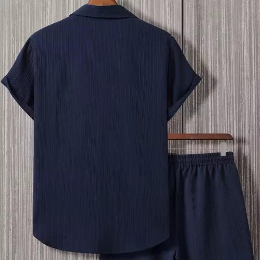Men's Wear Striped Short Sleeve Shirt Sets Button-up Lapel Suit Fashionable Trendy Men's Outfit available in all sizes - Image 7