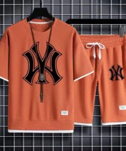 2024 Summer Fashion Men's Waffle Short Sleeve Suit + Sweatpants 2 Piece Set Feel Comfortable Fabric available in all sizes
