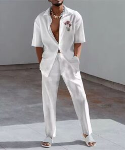 S-5XL Trendy and Fashionable Lapel Short Sleeved Shirt Loose Pants Casual men
