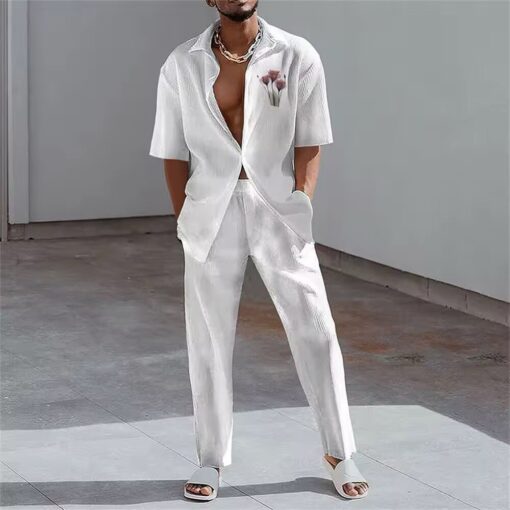 S-5XL Trendy and Fashionable Lapel Short Sleeved Shirt Loose Pants Casual men