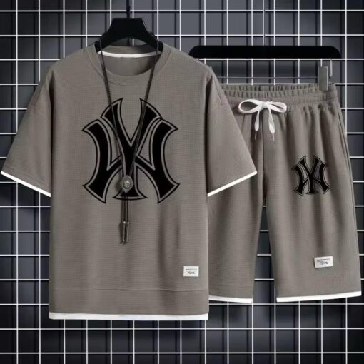 2024 Summer Fashion Men's Waffle Short Sleeve Suit + Sweatpants 2 Piece Set Feel Comfortable Fabric available in all sizes - Image 3