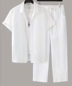 Men's Wear Striped Short Sleeve Shirt Sets Button-up Lapel Suit Fashionable Trendy Men's Outfit available in all sizes