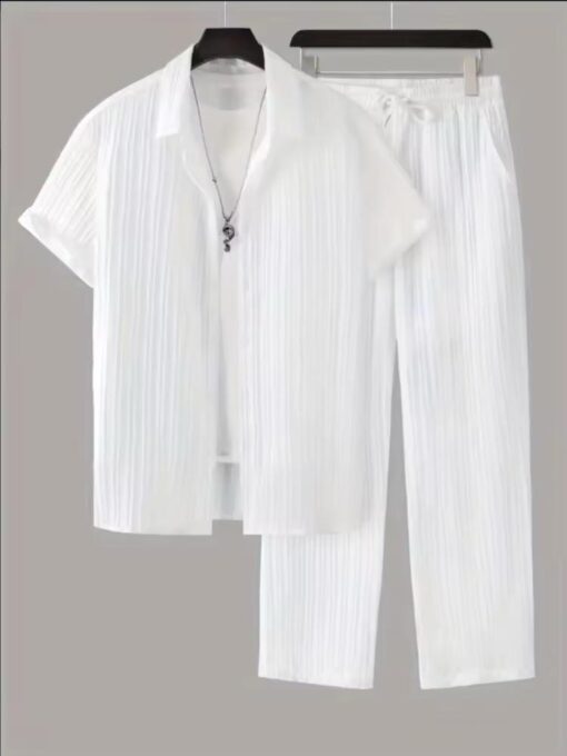 Men's Wear Striped Short Sleeve Shirt Sets Button-up Lapel Suit Fashionable Trendy Men's Outfit available in all sizes