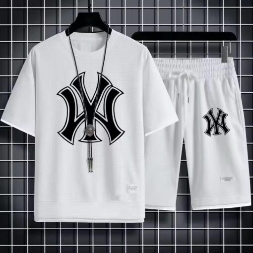 2024 Summer Fashion Men's Waffle Short Sleeve Suit + Sweatpants 2 Piece Set Feel Comfortable Fabric available in all sizes - Image 2